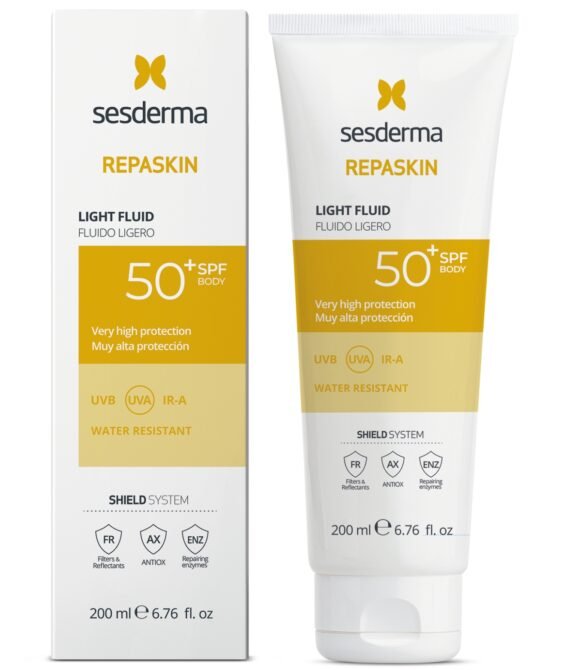 SESDERMA REPASKIN SPF50+ APSAUGINIS FLUIDAS KŪNUI, 200 ML