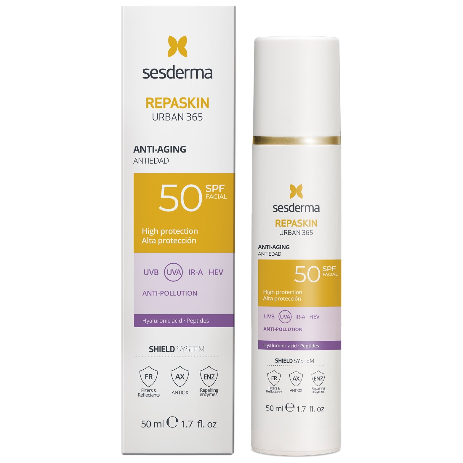SESDERMA REPASKIN URBAN 365 APSAUGINIS VEIDO KREMAS SPF50, 50 ML
