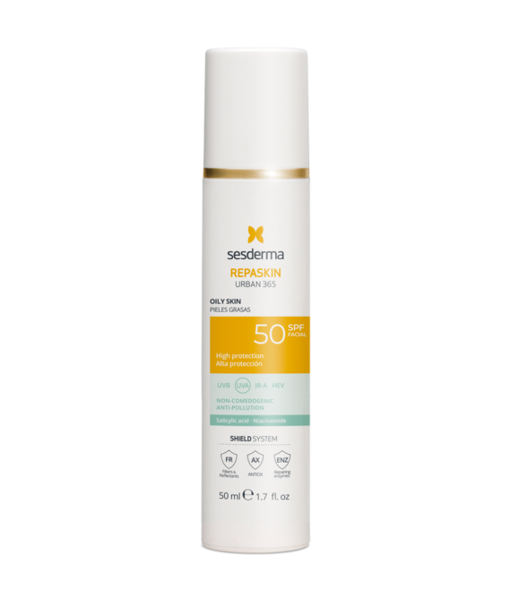SESDERMA REPASKIN URBAN 365 APSAUGINĖ PRIEMONĖ SU SPF50 RIEBIAI ODAI, 50 ML